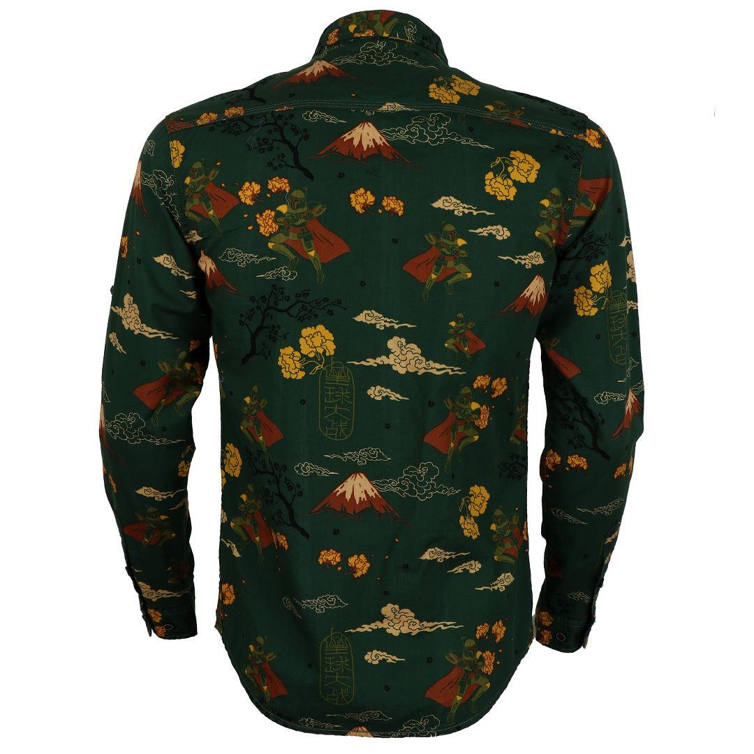 Bajieli Man's Vintage Floral Printed Shirts Green Yellow Long Sleeve - Obeezi