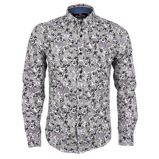 Bajieli Man's Vintage Floral Printed Shirts White Long Sleeve - Obeezi