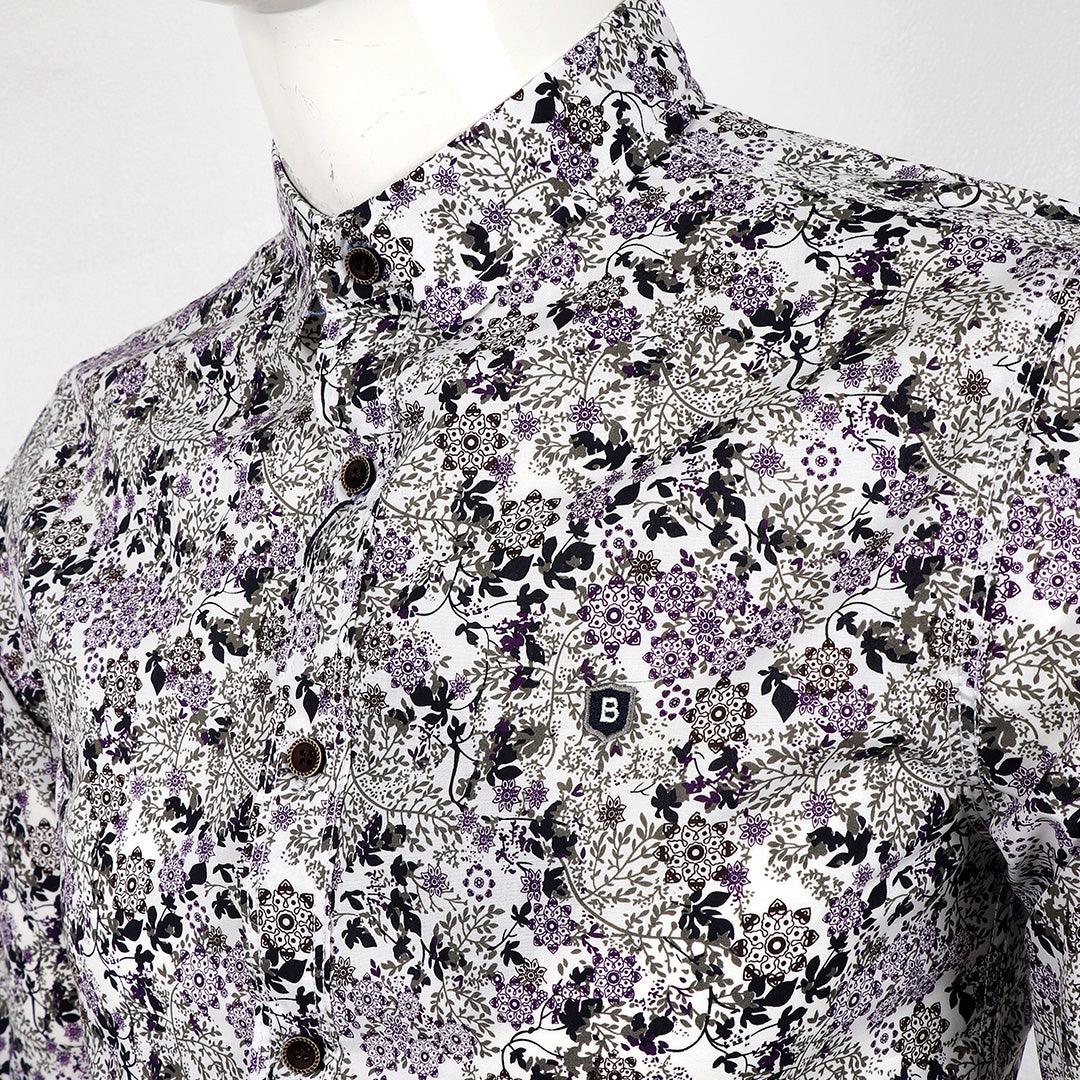 Bajieli Man's Vintage Floral Printed Shirts White Long Sleeve - Obeezi