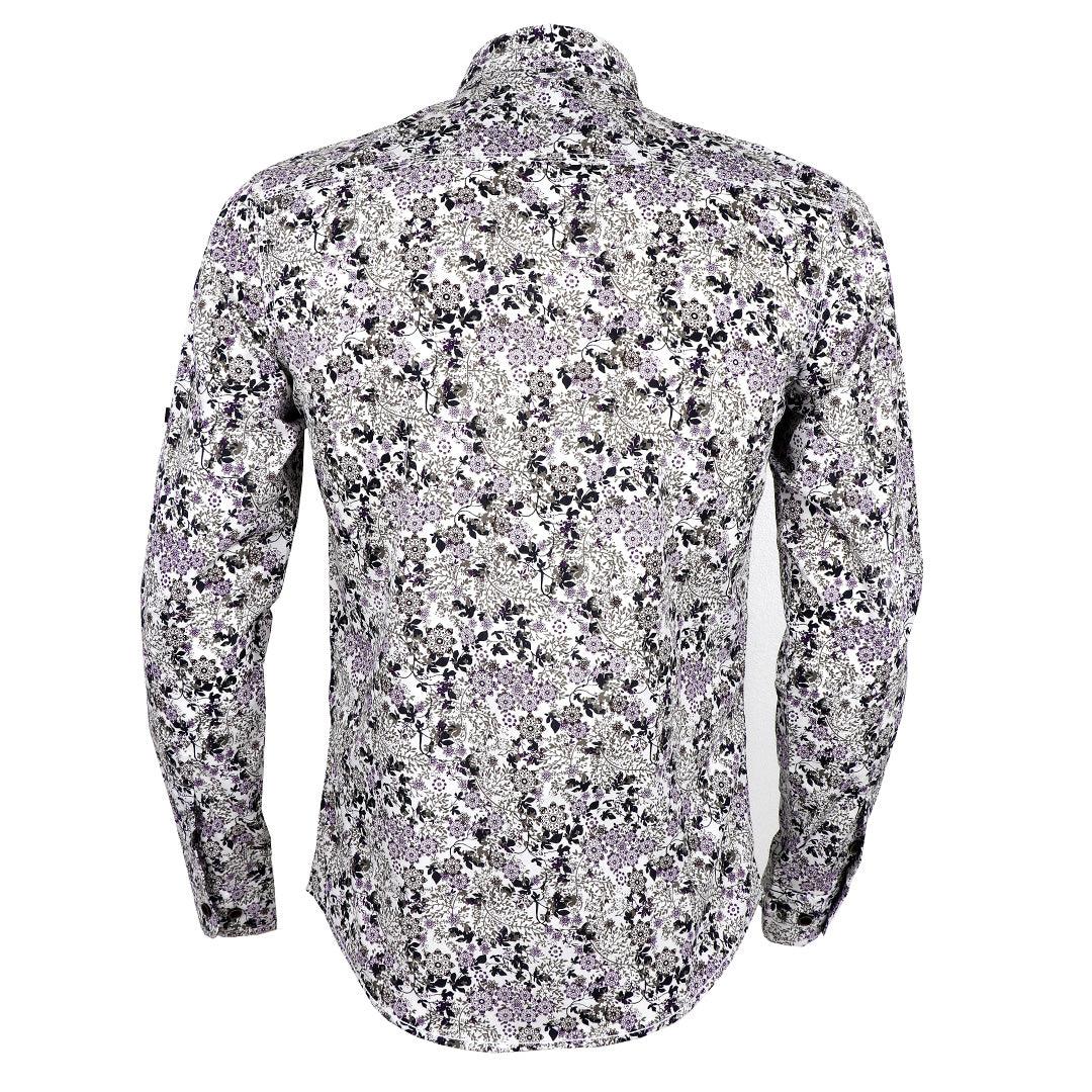 Bajieli Man's Vintage Floral Printed Shirts White Long Sleeve - Obeezi