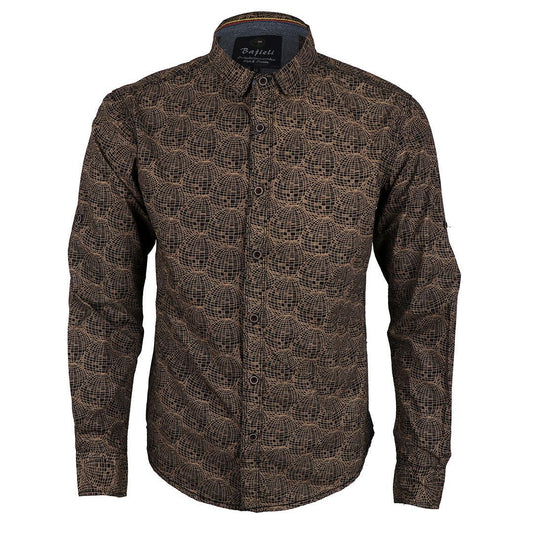 Bajieli Men's Regular Fit Cotton Brown LongSleeve Shirt - Obeezi