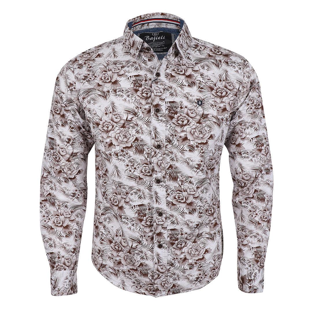 Bajieli New York City Quality Finest Floral Long Sleeve Shirt- Brown - Obeezi.com