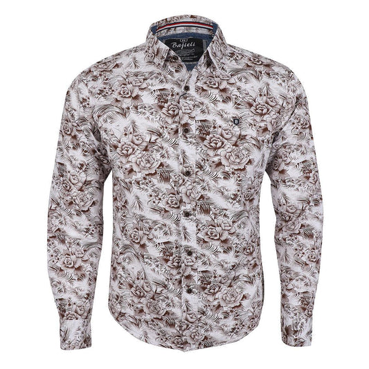 Bajieli New York City Quality Finest Floral Long Sleeve Shirt- Brown - Obeezi.com