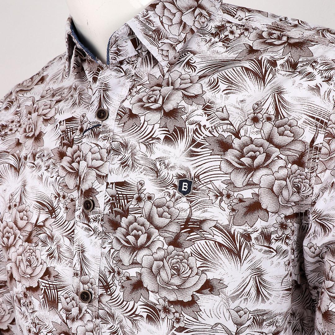 Bajieli New York City Quality Finest Floral Long Sleeve Shirt- Brown - Obeezi.com