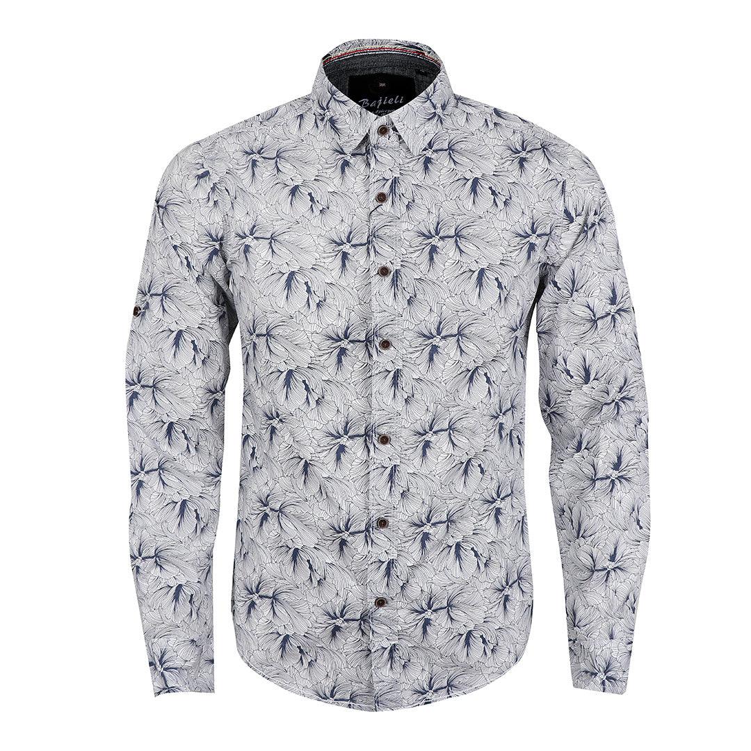 Bajieli New York City Quality Finest Floral Long Sleeve Shirt-White - Obeezi.com