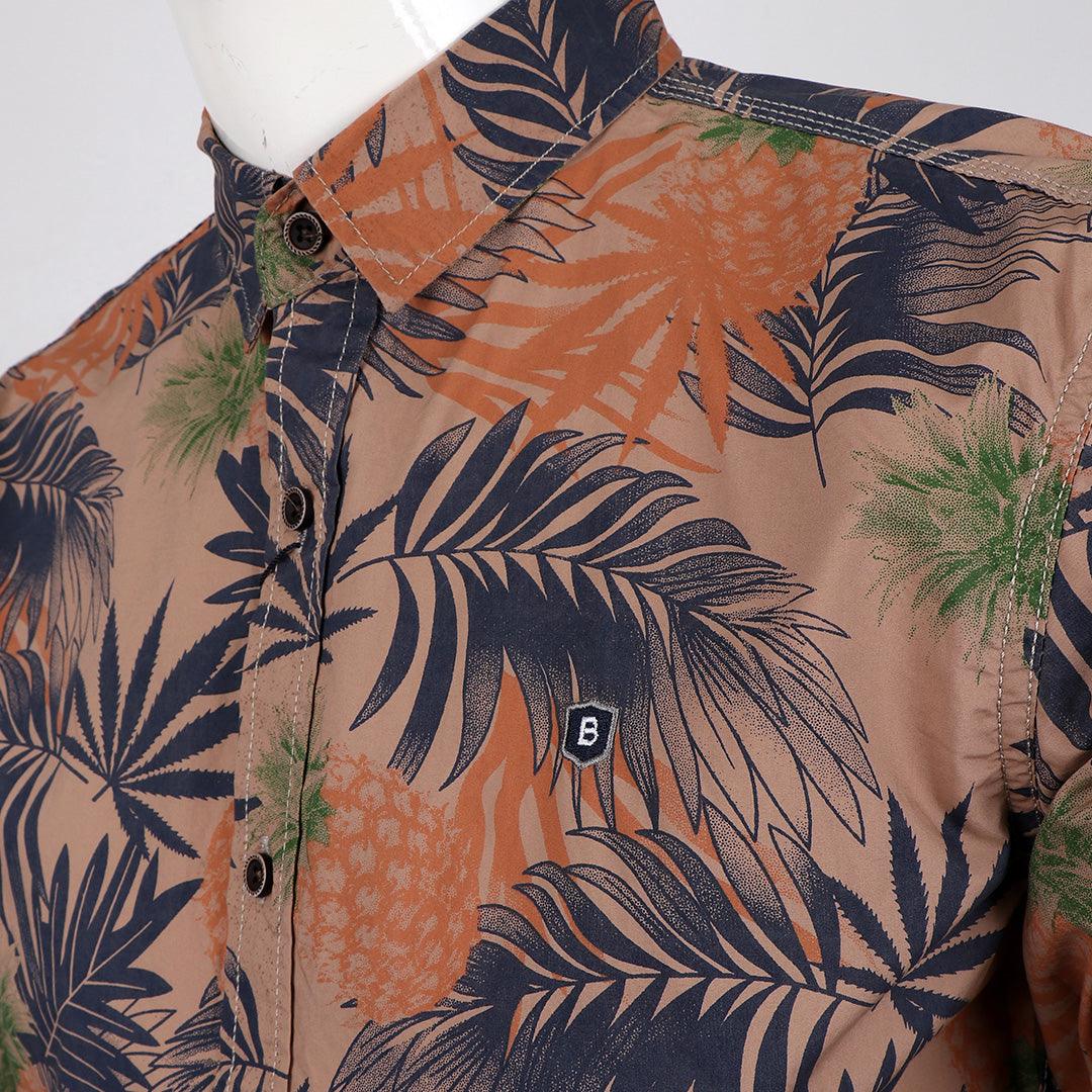 Bajieli Rich Closet Trendy Pineapple Designed Long Sleeve Shirts-Brown - Obeezi
