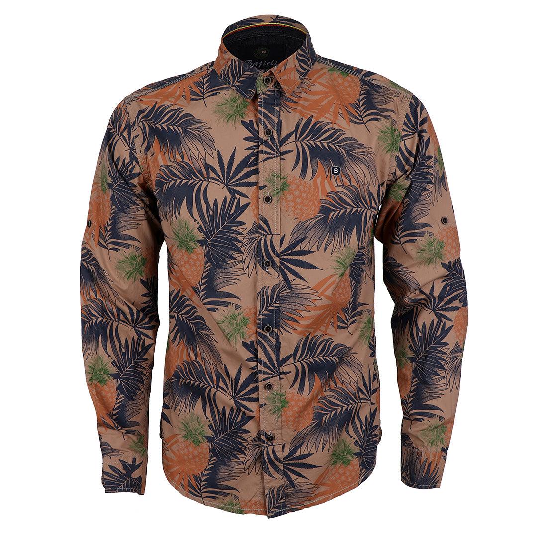 Bajieli Rich Closet Trendy Pineapple Designed Long Sleeve Shirts-Brown - Obeezi