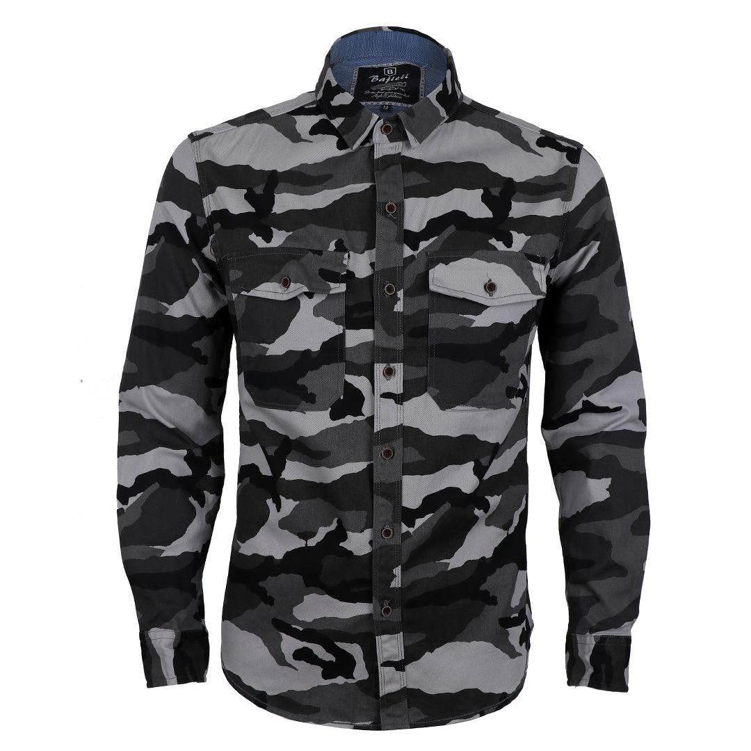Bajieli Vintage Camo Linen Casual Men Button Down Long Sleeve Shirts - Obeezi.com