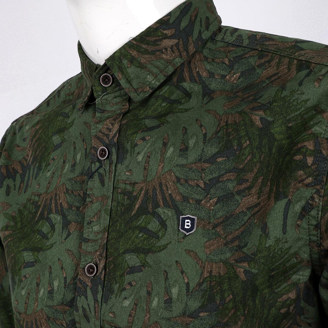 Bajieli Vintage Flowered Designed Long Sleeve Shirt- Green - Obeezi