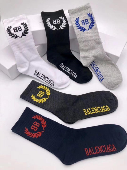 Balenciaga 5 In 1 White Black Blue Ash Grey Design Socks - Obeezi.com