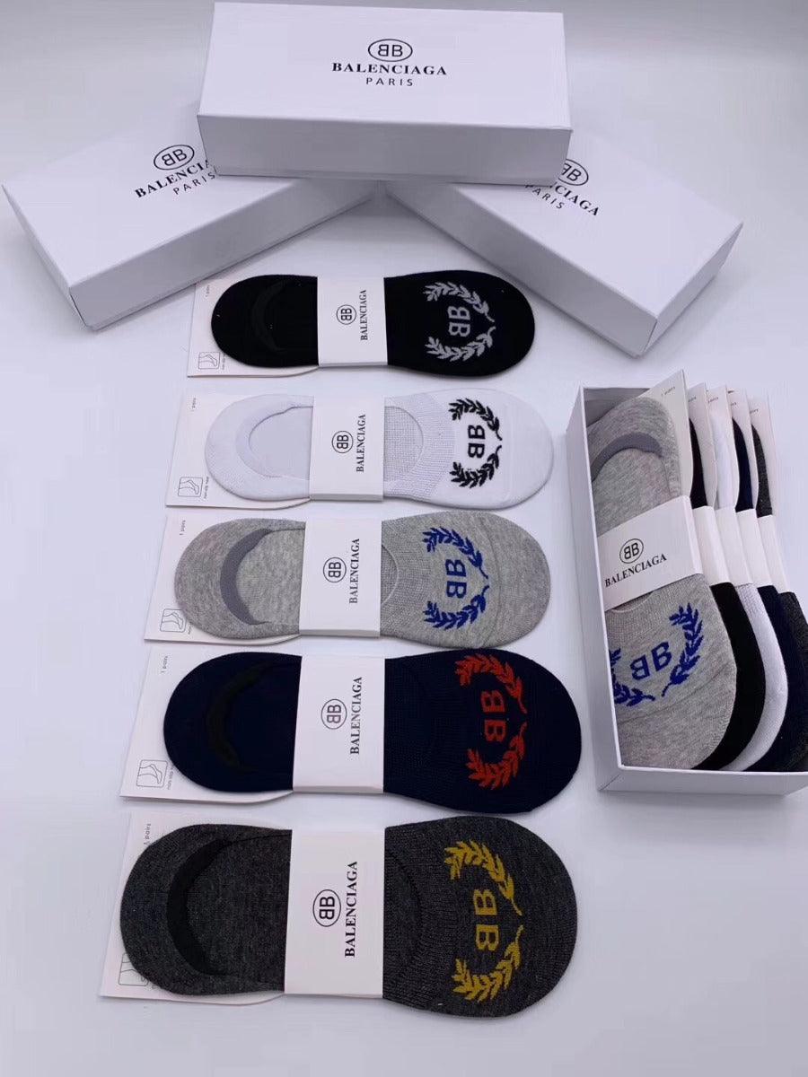 Balenciaga 5 Pairs Black Navy Blue White Grey Ash Socks - Obeezi.com