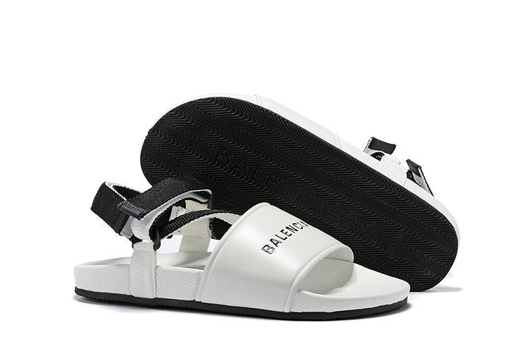 Balenciaga Men's Logo-Stamped Leather Sandals White - Obeezi