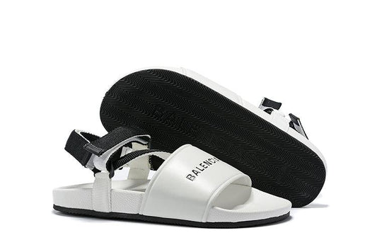 Balenciaga Men's Logo-Stamped Leather Sandals White - Obeezi