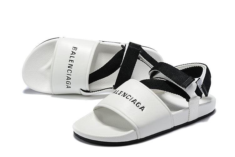 Balenciaga Men's Logo-Stamped Leather Sandals White - Obeezi