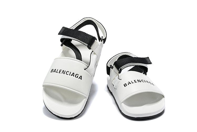 Balenciaga Men's Logo-Stamped Leather Sandals White - Obeezi