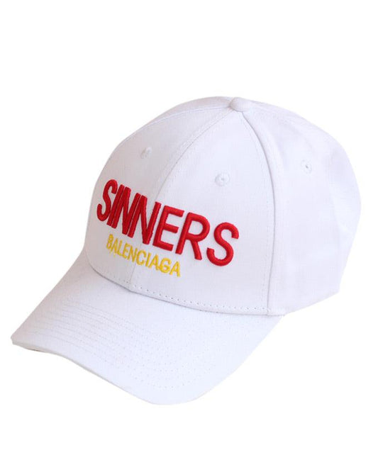 Balenciaga White 'Sinners' Embroidered Cotton Twill Baseball Cap - Obeezi.com