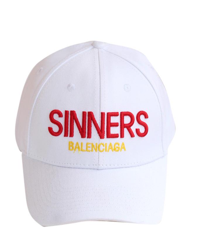 Balenciaga White 'Sinners' Embroidered Cotton Twill Baseball Cap - Obeezi.com