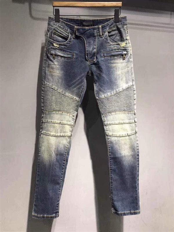 Balmain Biker distressed Fitted Jeans - Blue - Obeezi