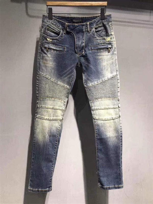 Balmain Biker distressed Fitted Jeans - Blue - Obeezi