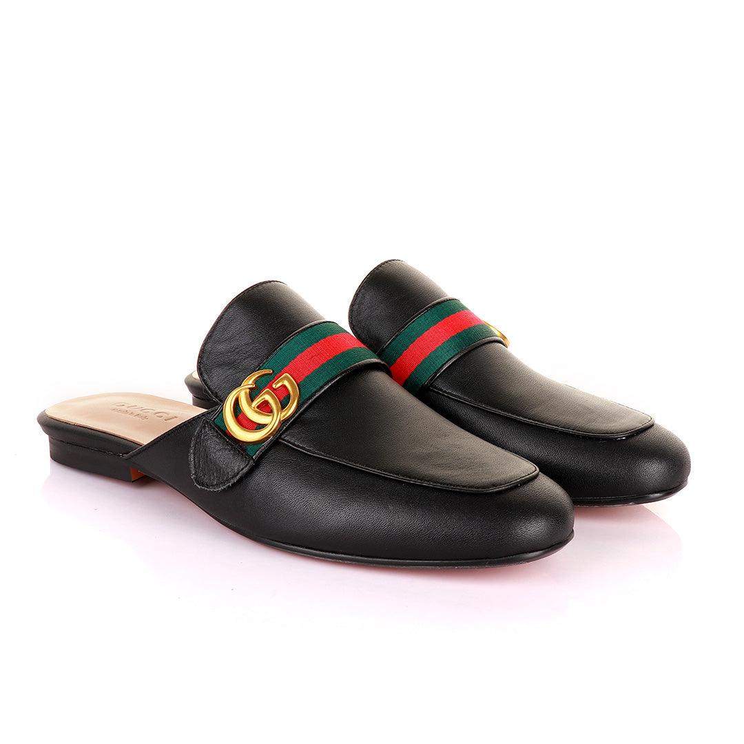 Belt Gold Logo Mole Black Half Leather Shoe - Obeezi