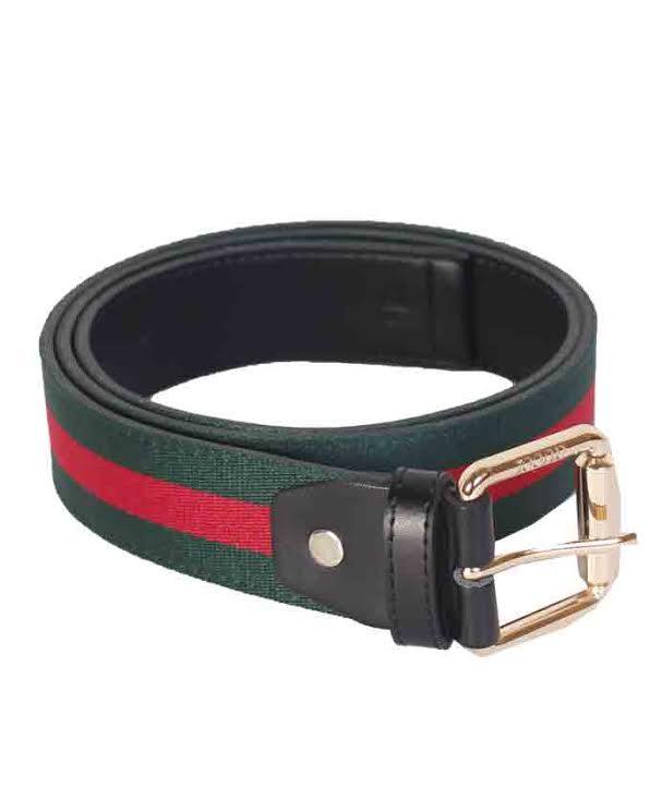 Belt with Rectangular Buckle Green and Red Stripe - Obeezi.com