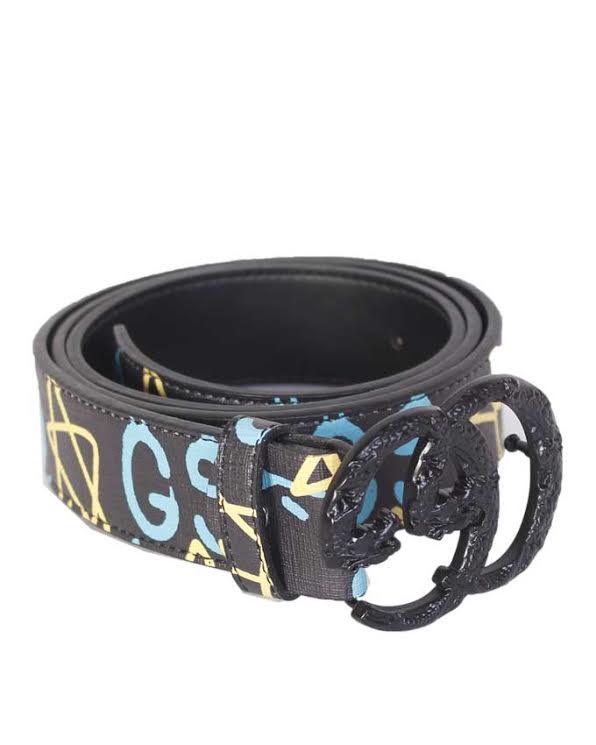 Belts With Genuine Fashion Print Black Buckle Blue - Obeezi.com