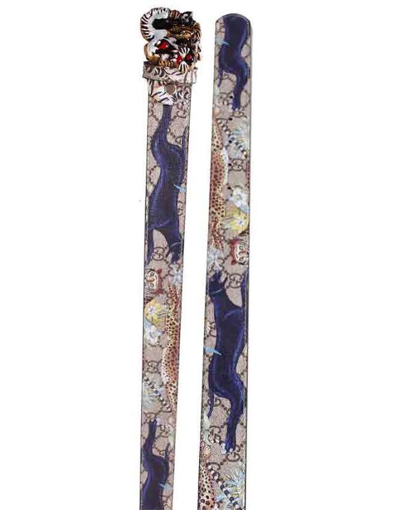 Bengal Tiger Print and Buckle Leather Belt Biege - Obeezi.com