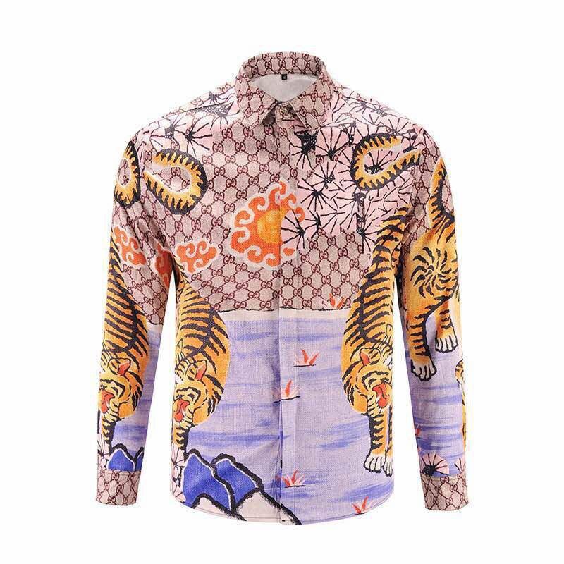 Bengal Tiger Print Longsleeve Shirt Brown - Obeezi