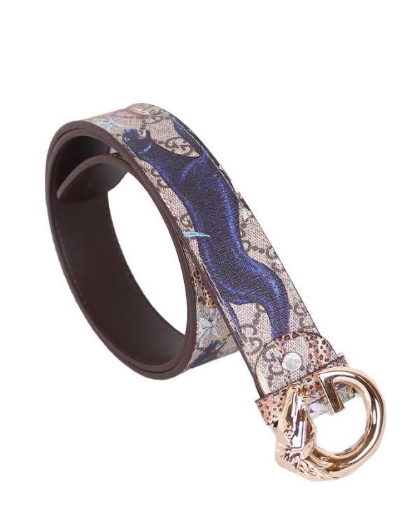 Bengal Tiger Print With Gold Horse Buckle Belt Biege - Obeezi.com