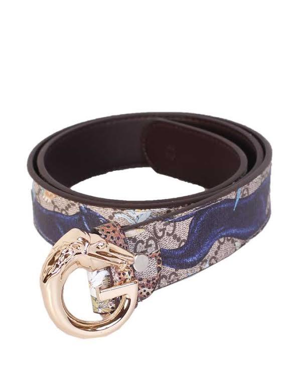 Bengal Tiger Print With Gold Horse Buckle Belt Biege - Obeezi.com