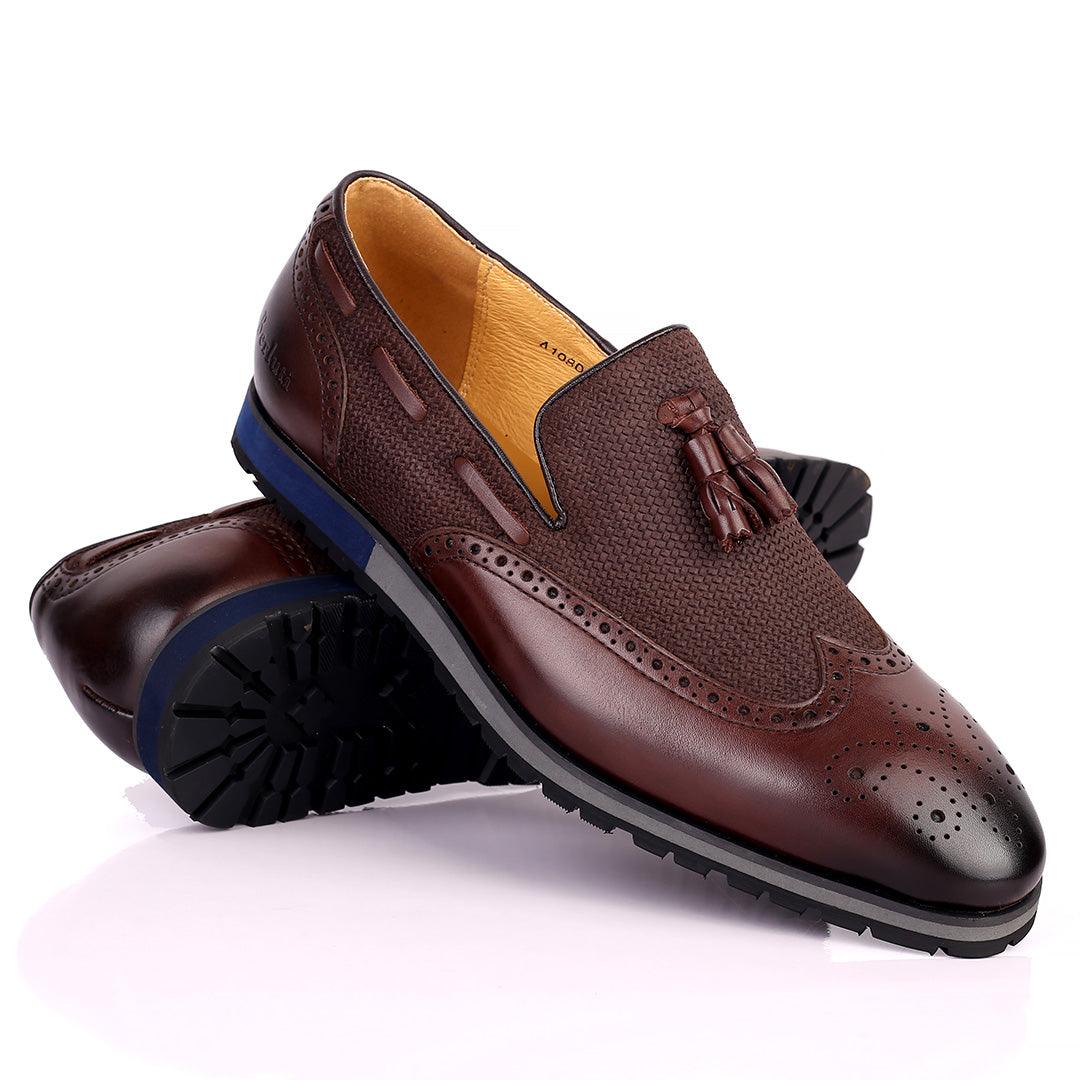 Berlut Brogue And Tassel Designed Black Leather Shoe- Coffee - Obeezi.com