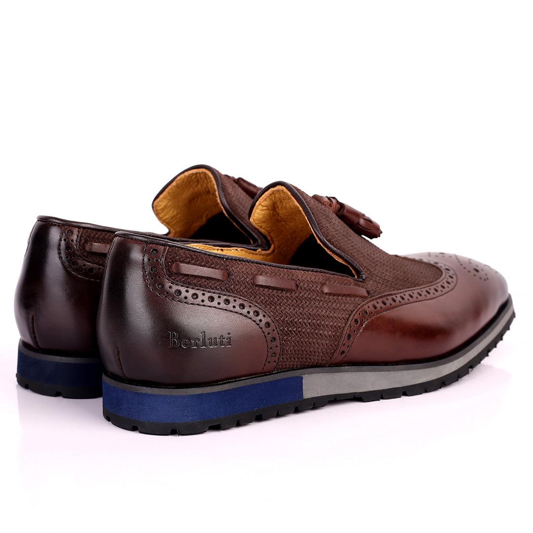 Berlut Brogue And Tassel Designed Black Leather Shoe- Coffee - Obeezi.com