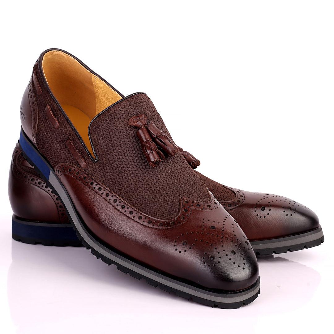 Berlut Brogue And Tassel Designed Black Leather Shoe- Coffee - Obeezi.com