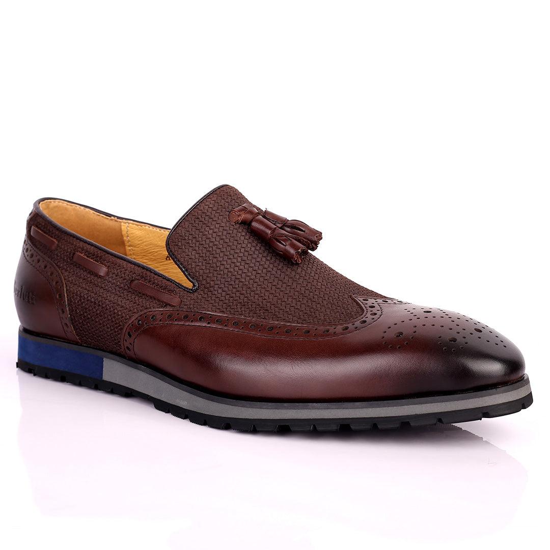 Berlut Brogue And Tassel Designed Black Leather Shoe- Coffee - Obeezi.com