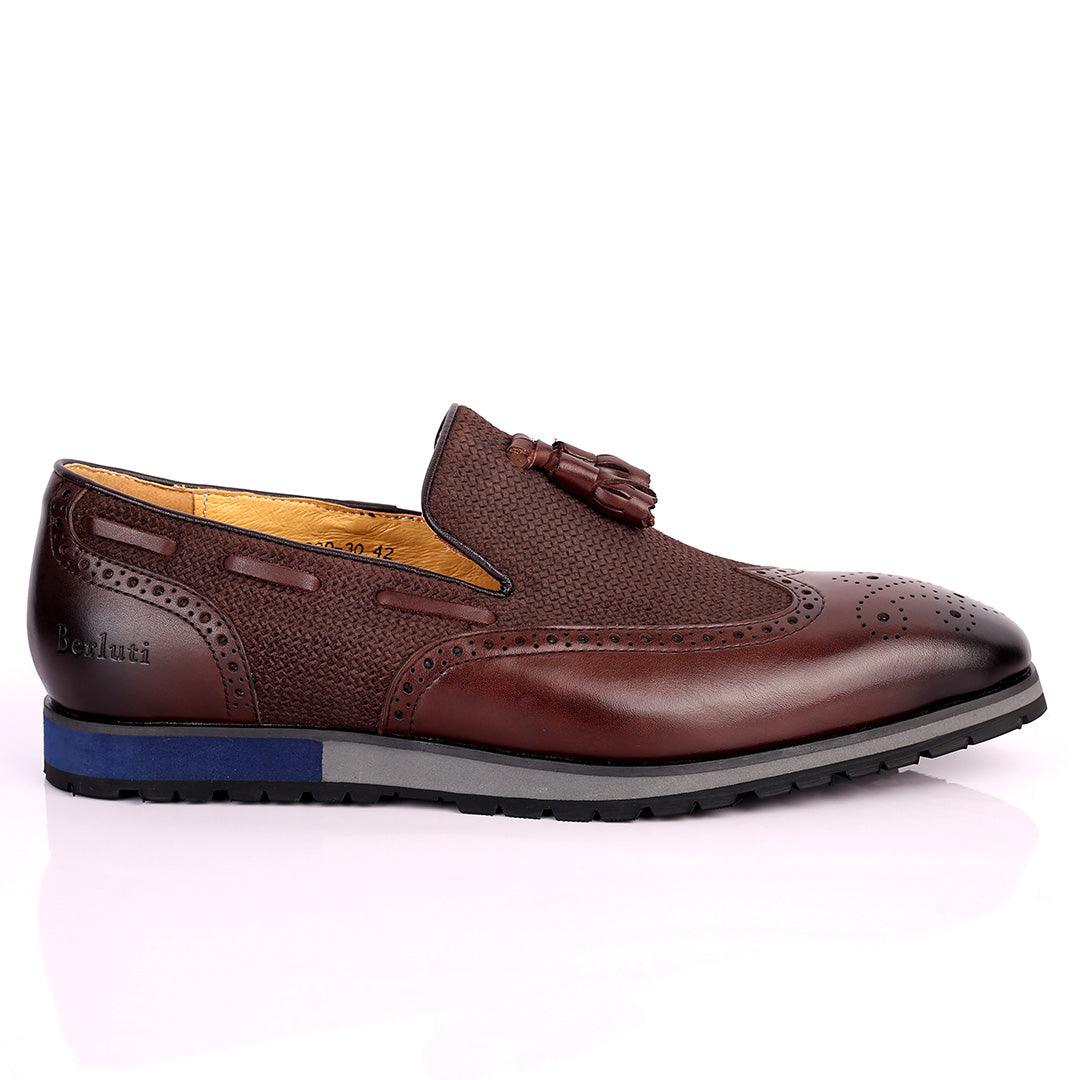 Berlut Brogue And Tassel Designed Black Leather Shoe- Coffee - Obeezi.com