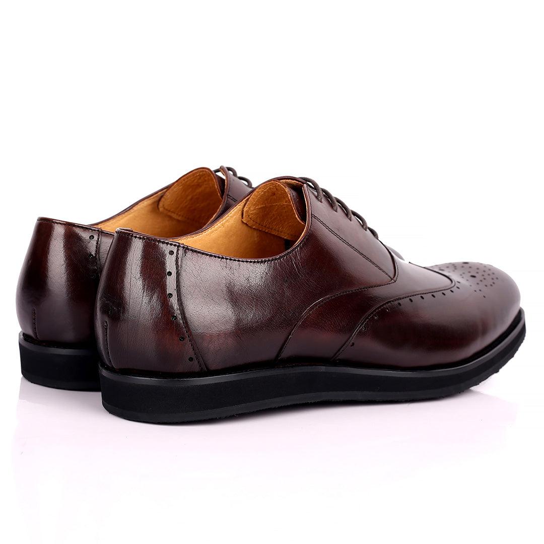 Berlut Classic Brogue Lace Up Designed Leather Shoe - Coffee - Obeezi.com