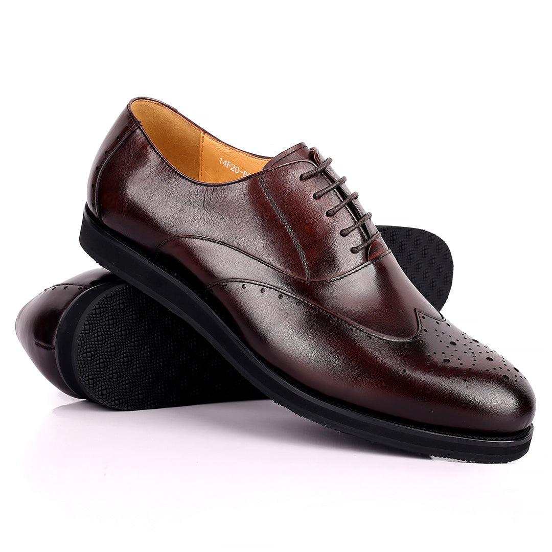 Berlut Classic Brogue Lace Up Designed Leather Shoe - Coffee - Obeezi.com