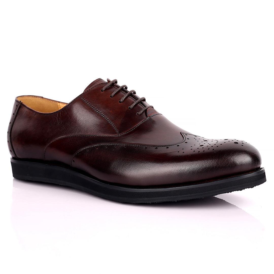 Berlut Classic Brogue Lace Up Designed Leather Shoe - Coffee - Obeezi.com