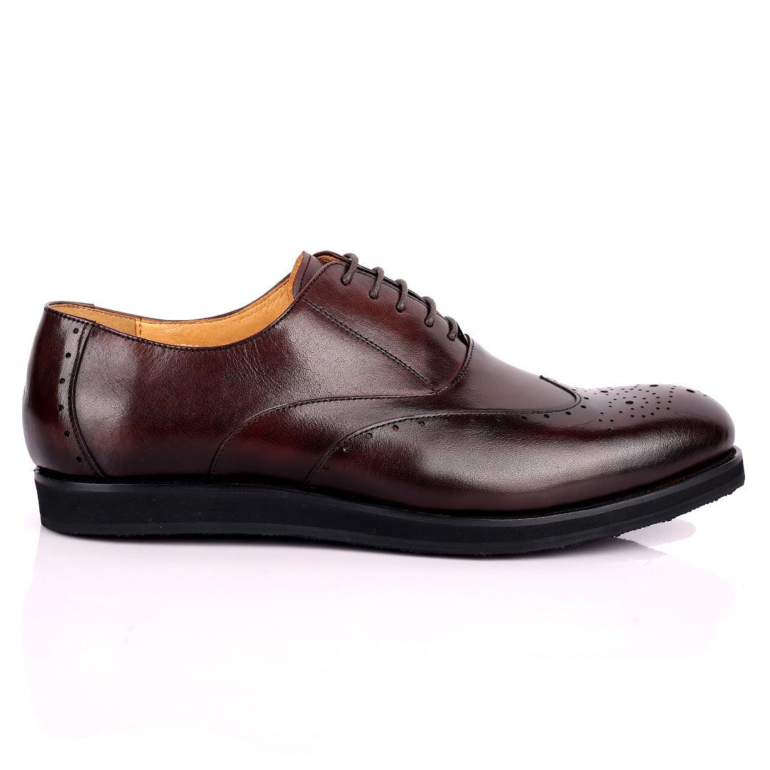 Berlut Classic Brogue Lace Up Designed Leather Shoe - Coffee - Obeezi.com