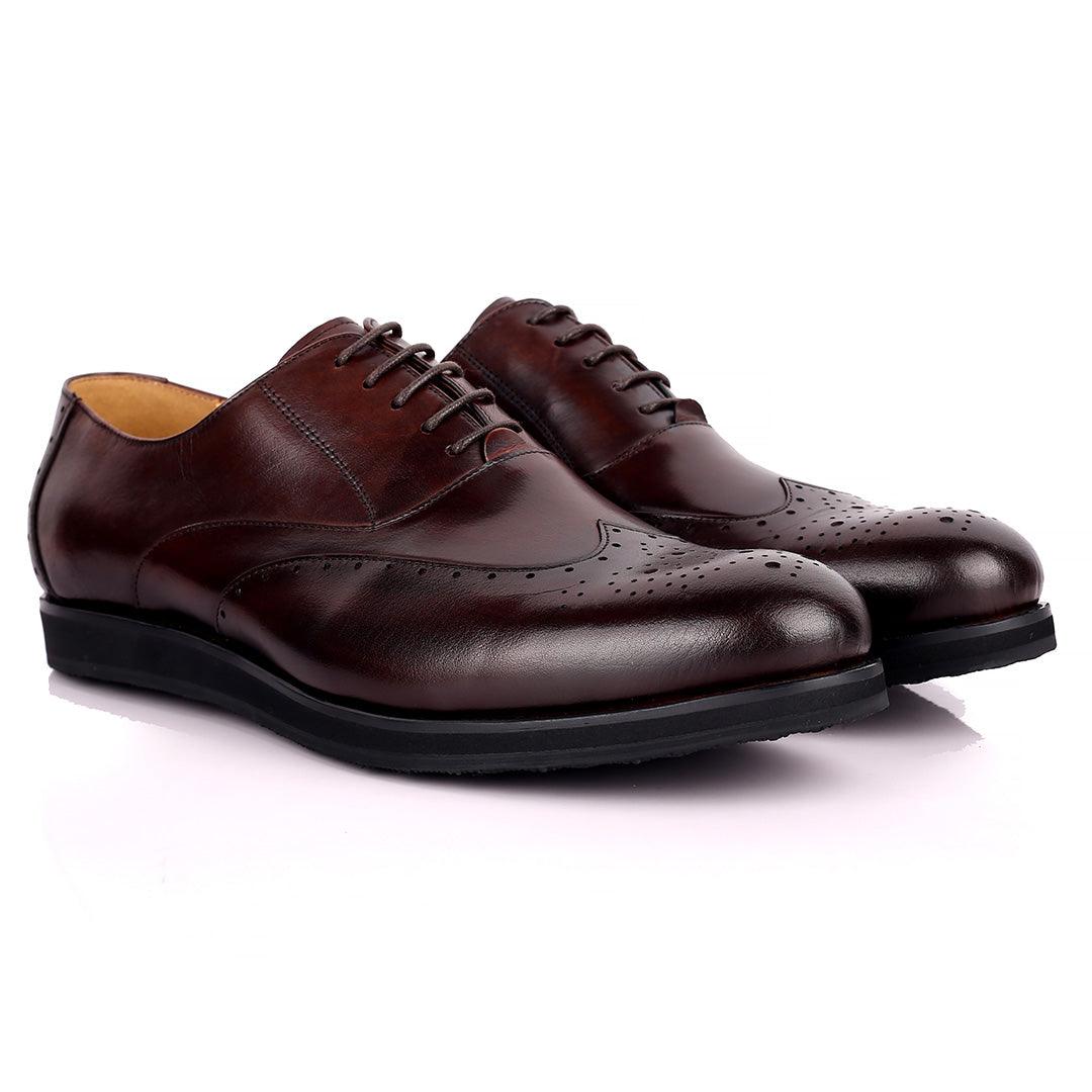 Berlut Classic Brogue Lace Up Designed Leather Shoe - Coffee - Obeezi.com