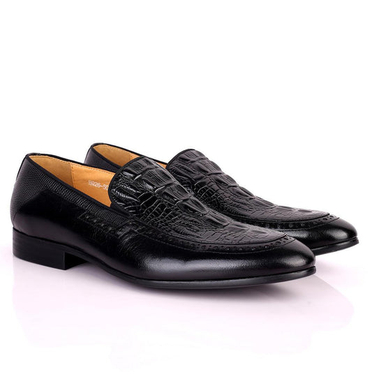 Berlut Croc And SIde Perforated Exquisite Designed Shoe - Black - Obeezi.com