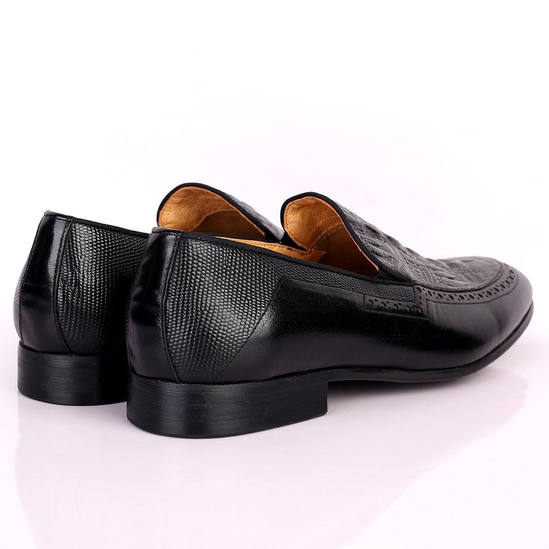 Berlut Croc And SIde Perforated Exquisite Designed Shoe - Black - Obeezi.com