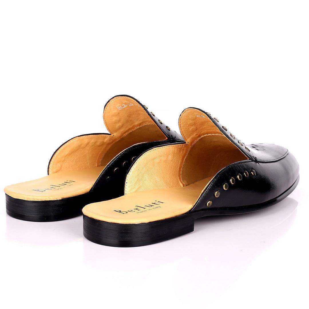 Berlut Elegant Gold Dotted Designed Black Half Leather Shoe - Obeezi.com
