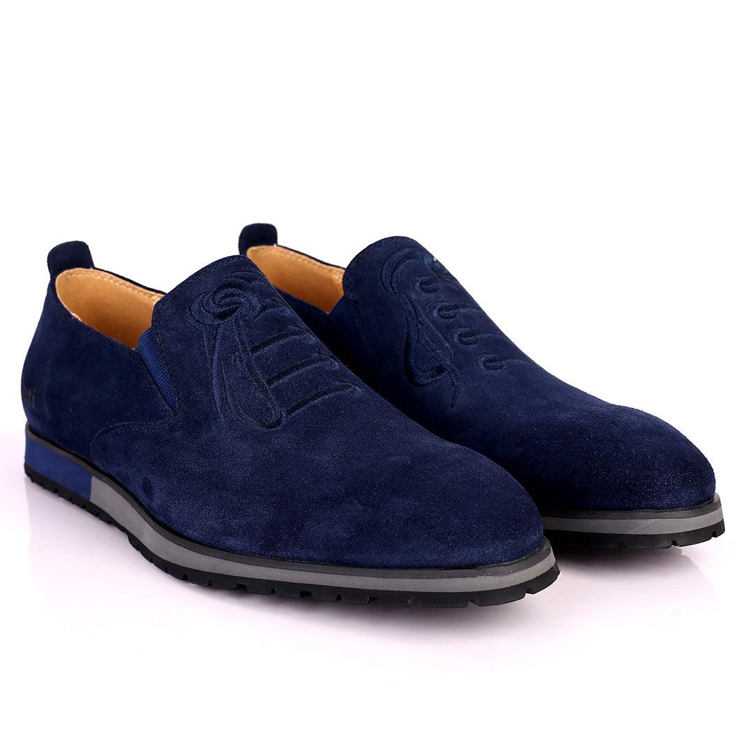 Berlut Lace Designed Blue Suede Formal Shoe - Obeezi.com