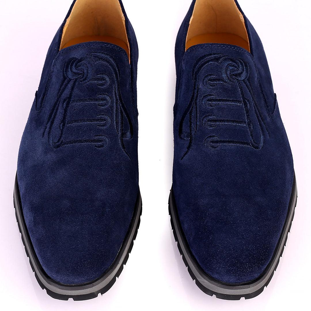 Berlut Lace Designed Blue Suede Formal Shoe - Obeezi.com