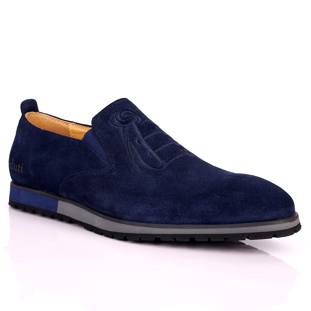 Berlut Lace Designed Blue Suede Formal Shoe - Obeezi.com