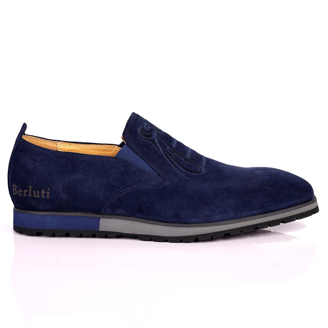 Berlut Lace Designed Blue Suede Formal Shoe - Obeezi.com