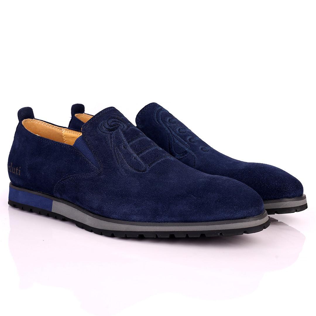 Berlut Lace Designed Blue Suede Formal Shoe - Obeezi.com