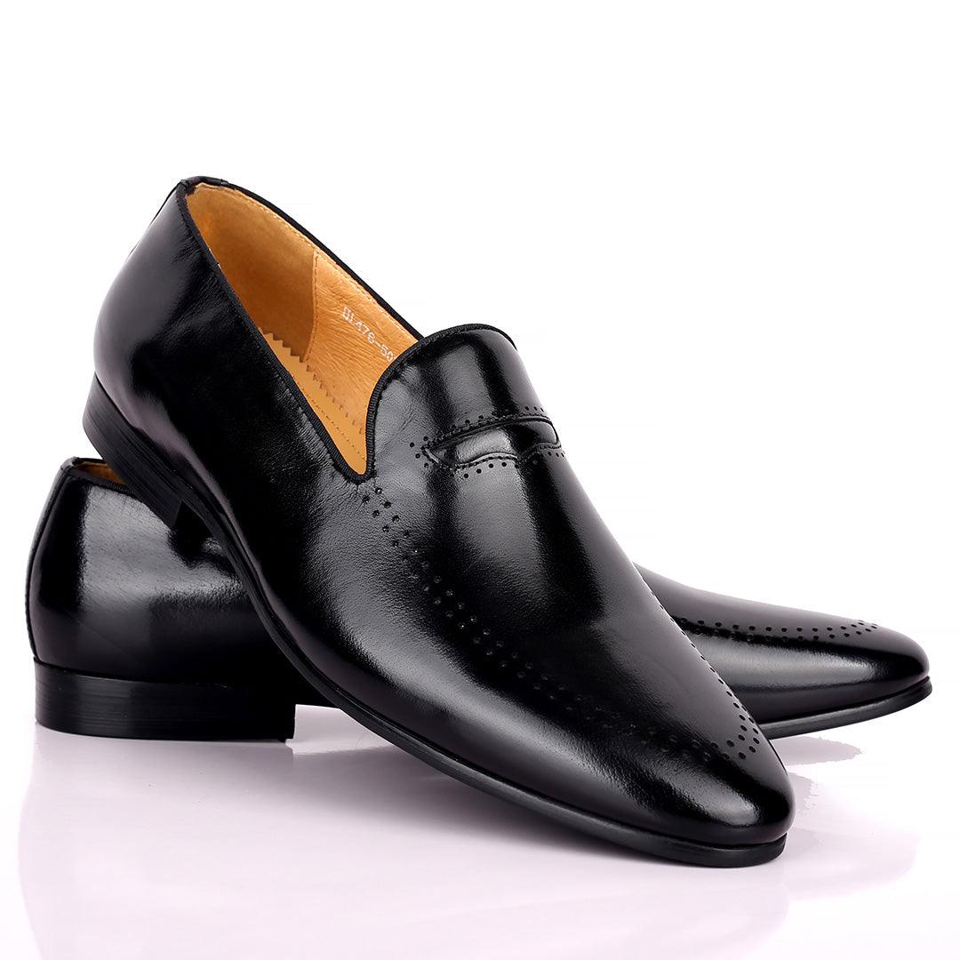 Berlut Side Perforated Formal Men's Shoe- Black - Obeezi.com