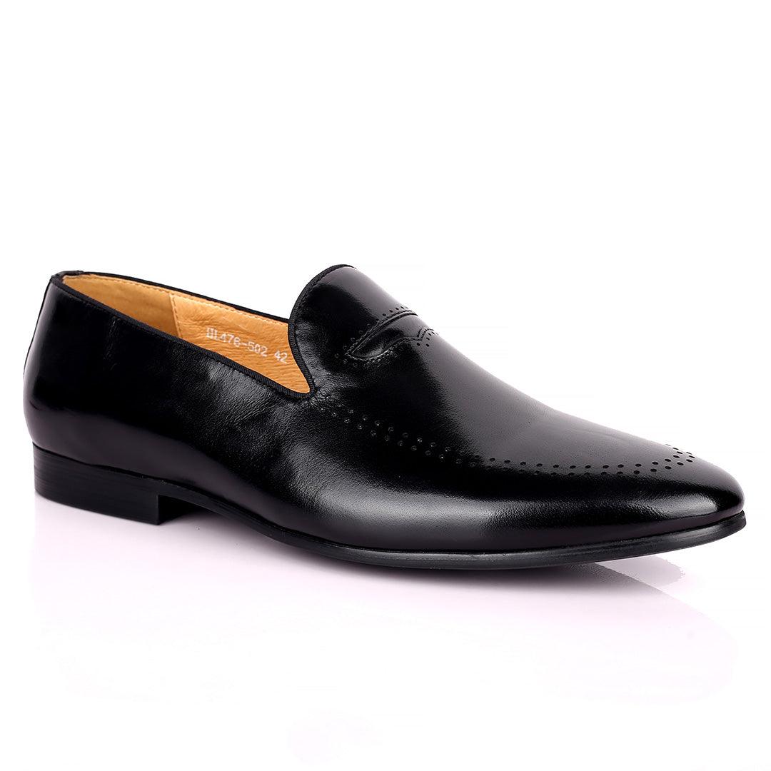 Berlut Side Perforated Formal Men's Shoe- Black - Obeezi.com
